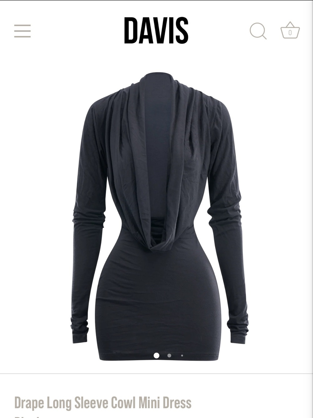 Davis Black Drape Cowl Long Sleeve Mini Dress